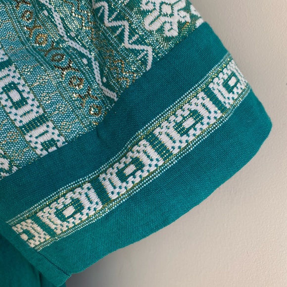 Vintage Boho Green Ethnic Embroidered Dress Southwest Central South America M L - Picture 4 of 10